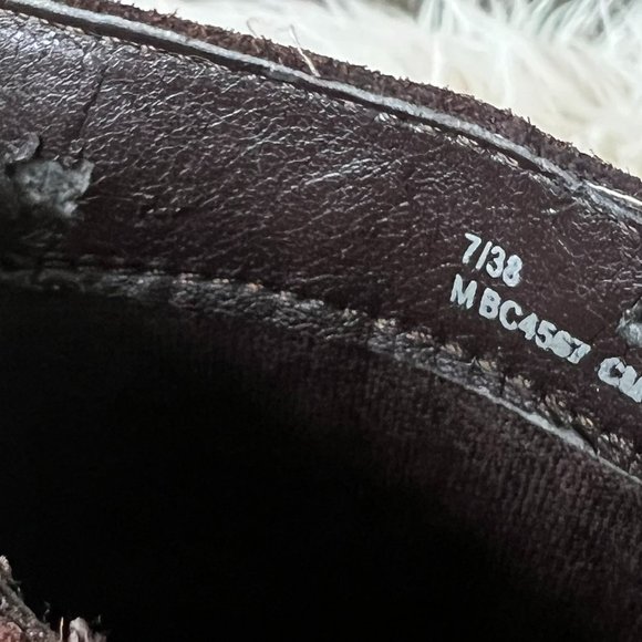 BOC BORN Chocolate Brown Leather Boho Buckle Pull On Mid Calf Block Heel Boots - Picture 10 of 14